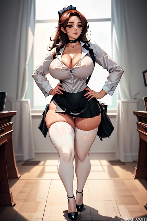 Huge Boobs Beautiful Big Ass Thick Big Hips Cleavage Suit Shirt High Heels Choker Chemise Blouse Scrunchbutt Leggings Mini Skirt Maid Thigh Socks Police