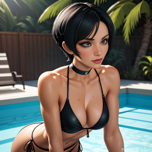 Beautiful Skinny Perfect Body Background Waterpark 18 Black Hair Bathing Choker One Piece Swimsuit Dark Lighting Perfect Boobs Short Hair Pigtails Small Ass 3d Angst Pet Play