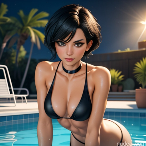 Beautiful Skinny Perfect Body Background Waterpark 18 Black Hair Bathing Choker One Piece Swimsuit Dark Lighting Perfect Boobs Short Hair Pigtails Small Ass 3d Angst Pet Play Tall