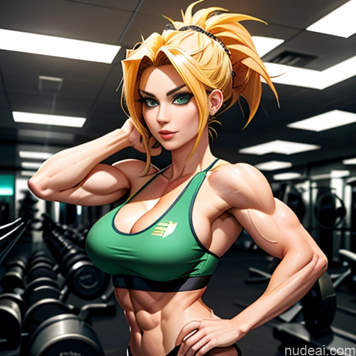 ai nude image of pics of Super Saiyan Woman Bodybuilder Busty Front View Cosplay