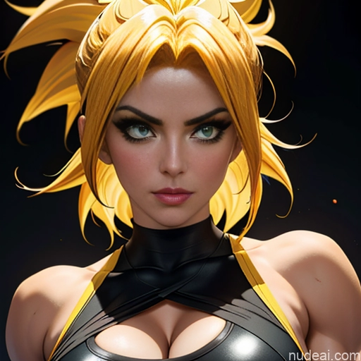 Super Saiyan Woman Bodybuilder Busty Front View Cosplay Martial Arts