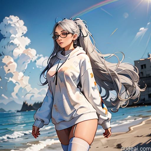 ai nude image of pics of Woman One Skinny Long Hair 20s Seductive White Hair Bangs Straight White Soft Anime Crisp Anime Bedroom On Back Thigh Socks Sweater Choker Oversized Sweater/Hoodie Pov Panties Busty Glasses