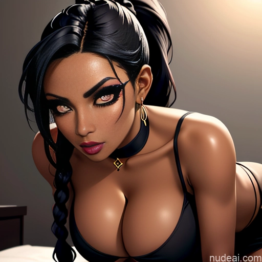 related ai porn images free for Dark Skin Goth Tribal Black Huge Boobs Sexy Face Ponytail Braided Close-up View Bending Over Casual Chemise Cleavage