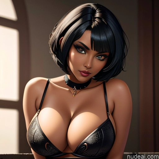 related ai porn images free for Dark Skin Goth Tribal Huge Boobs Short Hair Close-up View Bending Over Cleavage