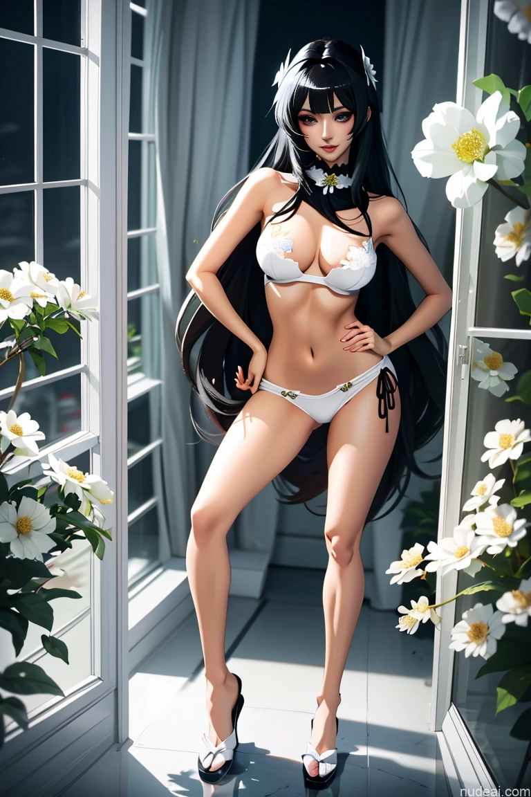 Woman Skinny Black Hair Small Tits Small Ass One White Flower Bangs Straight Soft Anime Anime Warm Anime Crisp Anime Sangonomiya Kokomi: Genshin Impact Cosplayers