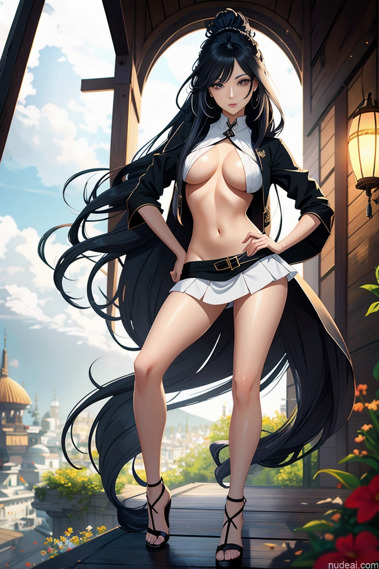 ai nude image of pics of Woman Skinny Small Tits Small Ass Black Hair Beautiful One Bright Lighting Front View Soft Anime Warm Anime Crisp Anime Long Hair Short Simple Sauna Straight Bangs Mini Skirt