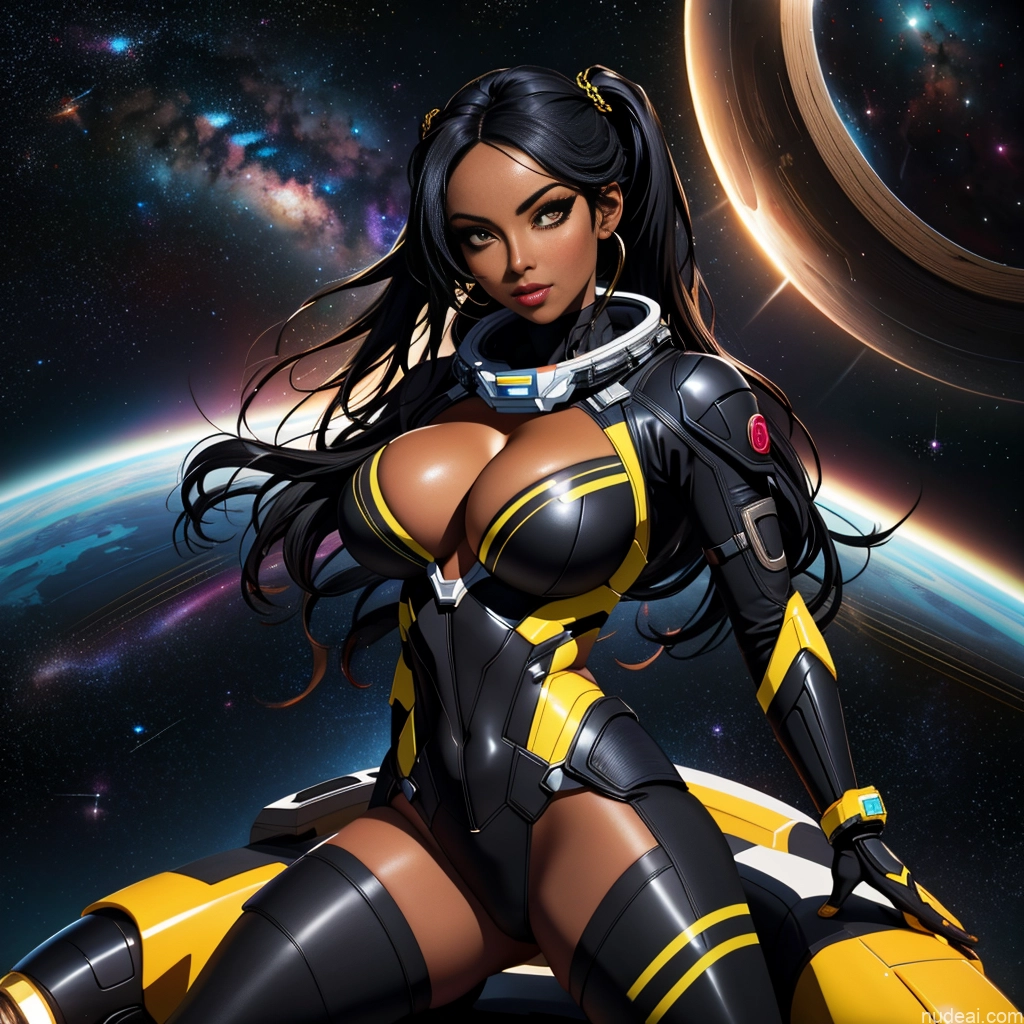 related ai porn images free for Dark Skin Tribal African Goth Huge Boobs Black Hair Braided Pigtails Straddling Spandex Space Suit Cleavage Crisp Anime