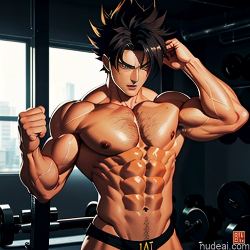 related ai porn images free for Super Saiyan 4 Woman Neon Lights Clothes: Red Busty Muscular Abs Front View