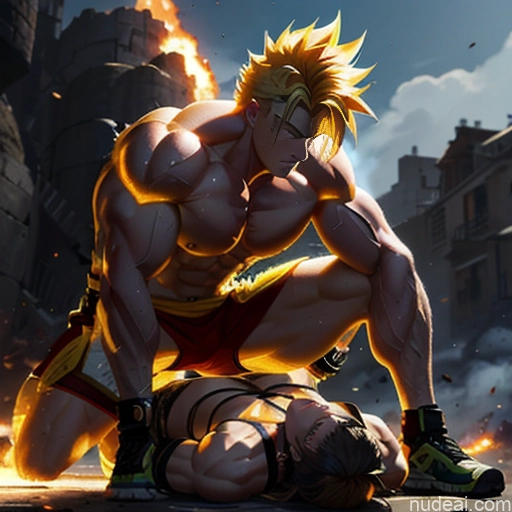 related ai porn images free for Super Saiyan Neon Lights Clothes: Yellow Busty Muscular Abs Woman Front View Two Battlefield