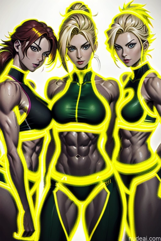 related ai porn images free for Super Saiyan Woman Busty Muscular Abs Neon Lights Clothes: Yellow Front View