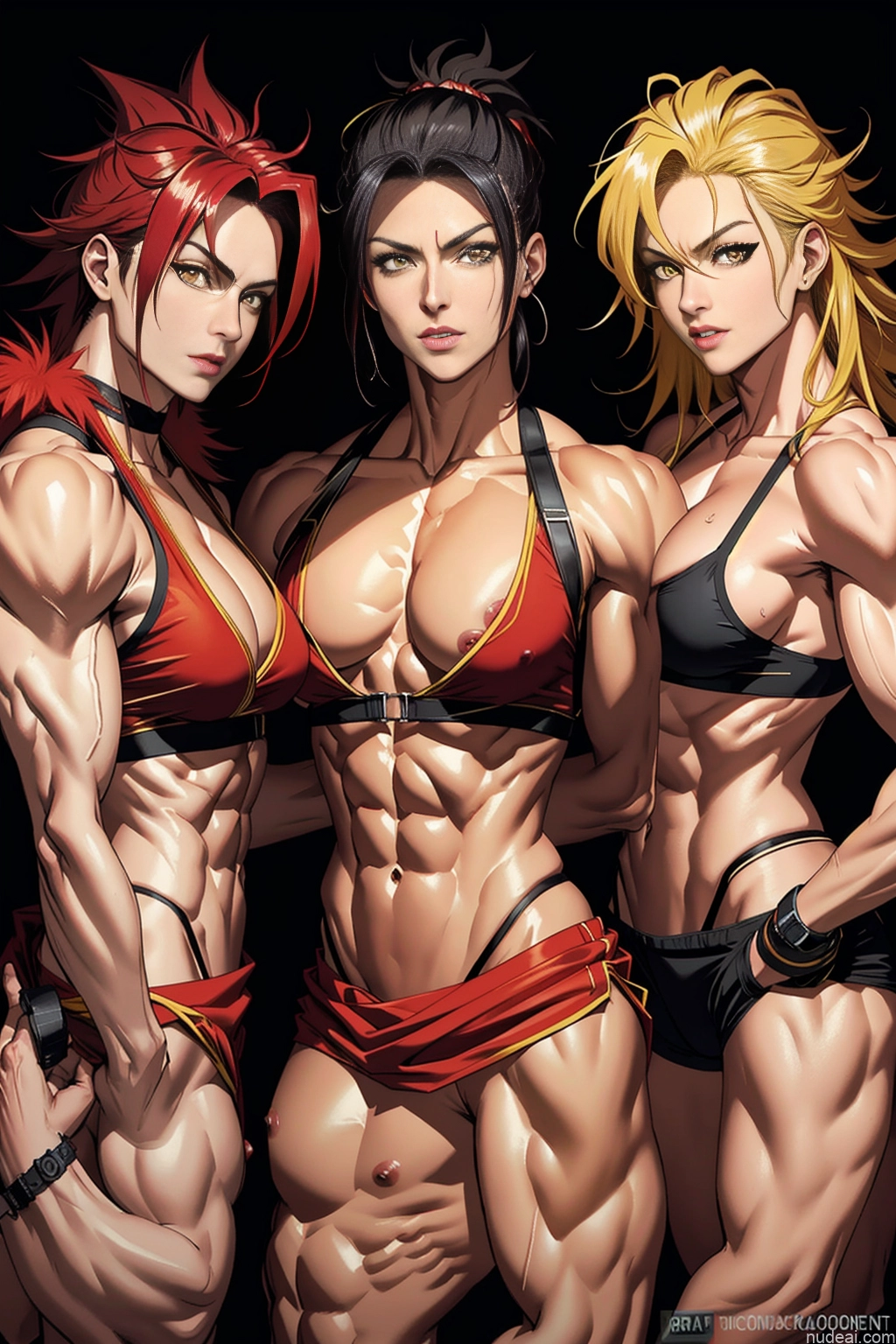 related ai porn images free for Super Saiyan 4 Neon Lights Clothes: Red Woman Muscular Abs Busty Front View