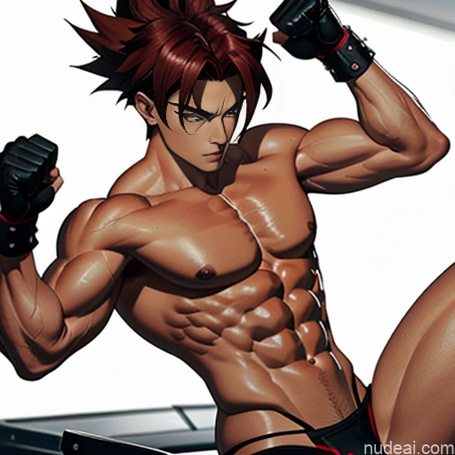 ai nude image of pics of Super Saiyan 4 Neon Lights Clothes: Red Woman Muscular Abs Busty Front View