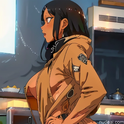 Nagatoro Hayase, Hair Ornament, Brown Eyes, Hairclip ,dark Skin, Black Hair Huge Boobs Big Ass Front View Soft + Warm Restaurant Naked Hoodie 裸体卫衣