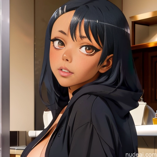 ai nude image of pics of Nagatoro Hayase, Hair Ornament, Brown Eyes, Hairclip ,dark Skin, Black Hair Huge Boobs Big Ass Front View Soft + Warm Restaurant Naked Hoodie 裸体卫衣