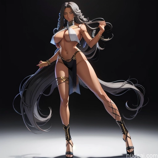 Busty Huge Boobs Perfect Boobs Beautiful Big Hips Long Legs Perfect Body Tall Long Hair Dark Skin White Hair African Elf Outfit/Elf Bikini