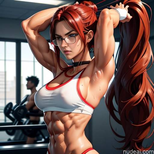 related ai porn images free for Athlete Bodybuilder Woman + Man Two Busty Small Tits Muscular Abs Tall Long Hair 20s Serious Angry Ginger Bangs Straight Prison Suspended Couple Nude Bondage