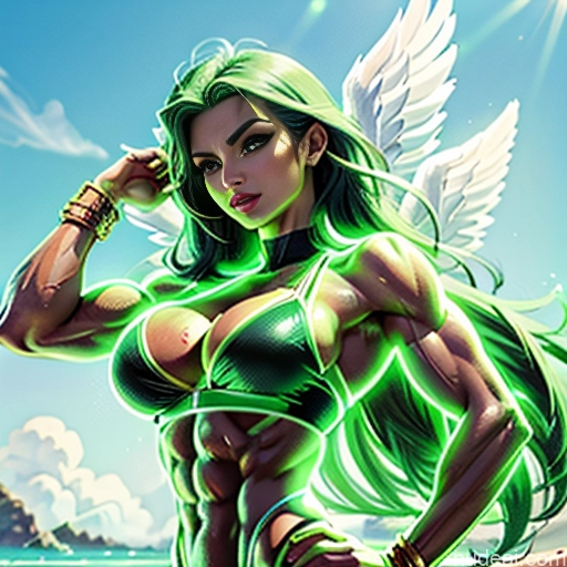 related ai porn images free for Woman Busty Muscular Abs Front View Has Wings Angel Bodybuilder Perfect Boobs Superhero Persian Green Hair Ginger Neon Lights Clothes: Red Neon Lights Clothes: Green Lipstick White Wine Gold Jewelry Cosplay Spandex