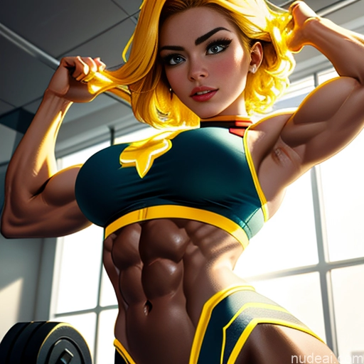 ai nude image of pics of Captain Marvel Busty Abs Front View Woman Bodybuilder Super Saiyan Cosplay Superhero Neon Lights Clothes: Yellow Neon Lights Clothes: Orange