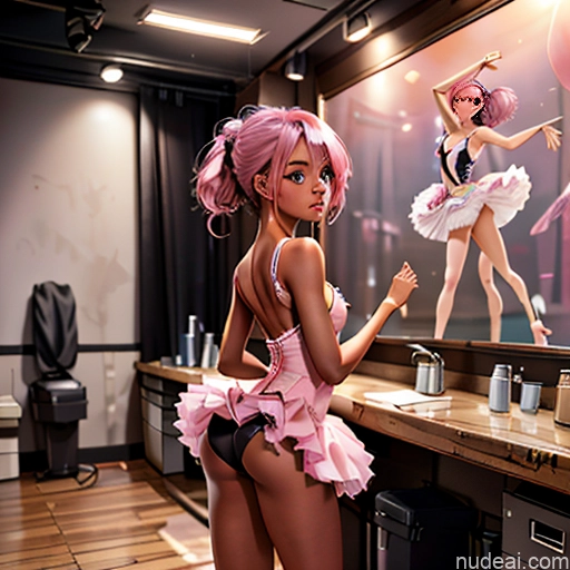 One 18 Dark Skin Lingerie Model Skinny Small Tits Small Ass Pink Hair Messy Ballet Dance Dress