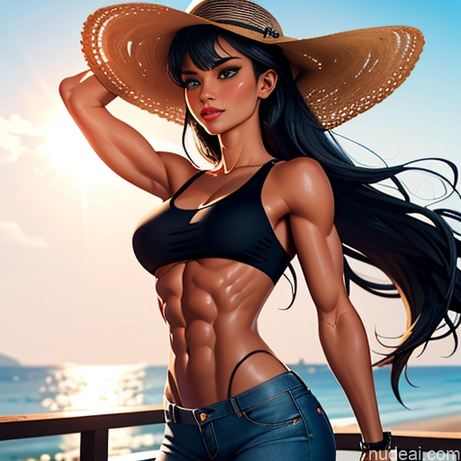 related ai porn images free for Woman Model Athlete Busty Perfect Boobs Beautiful Sunglasses Lipstick Muscular Abs Long Legs Tall Perfect Body Long Hair Tanned Skin Oiled Body Muscle Slider 20s Seductive Pouting Lips Sexy Face Black Hair Deep Blue Eyes Bangs Straight Hime Cut Street Boots Jeans Tank Top Crop Top