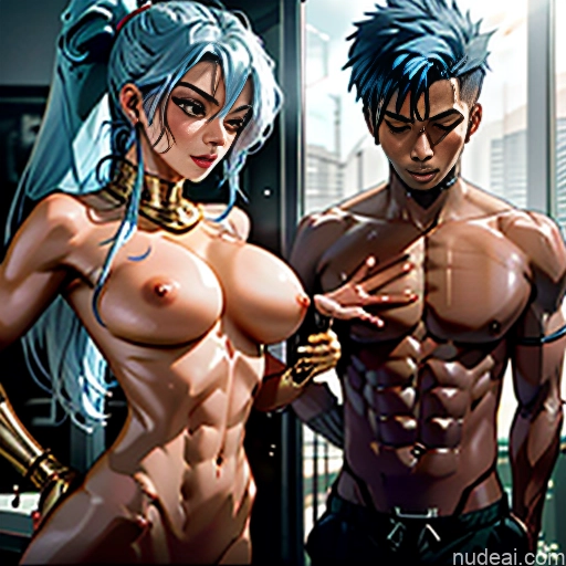 ai nude image of pics of Busty Perfect Body Dark Skin Oiled Body 30s Seductive Blue Hair Egyptian Middle Eastern Soft Anime Bedroom Nude Gold Jewelry Dark Lighting Ponytail Against Glass Sex Hentai Breast Grab(sex Position) Perfect Boobs Woman + Man Breast Grab Guided Breast Grab