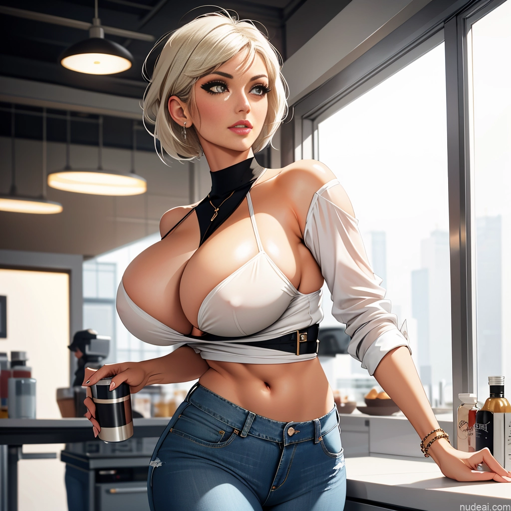 Woman Milf One Huge Boobs Perfect Boobs Beautiful Thick Short Hair Huge Sagging Breasts 50s Seductive Blonde White Hair Ponytail Skin Detail (beta) Soft + Warm Grocery Jeans Shirt Jewelry Pokies Wedding Rings Jeans Undone