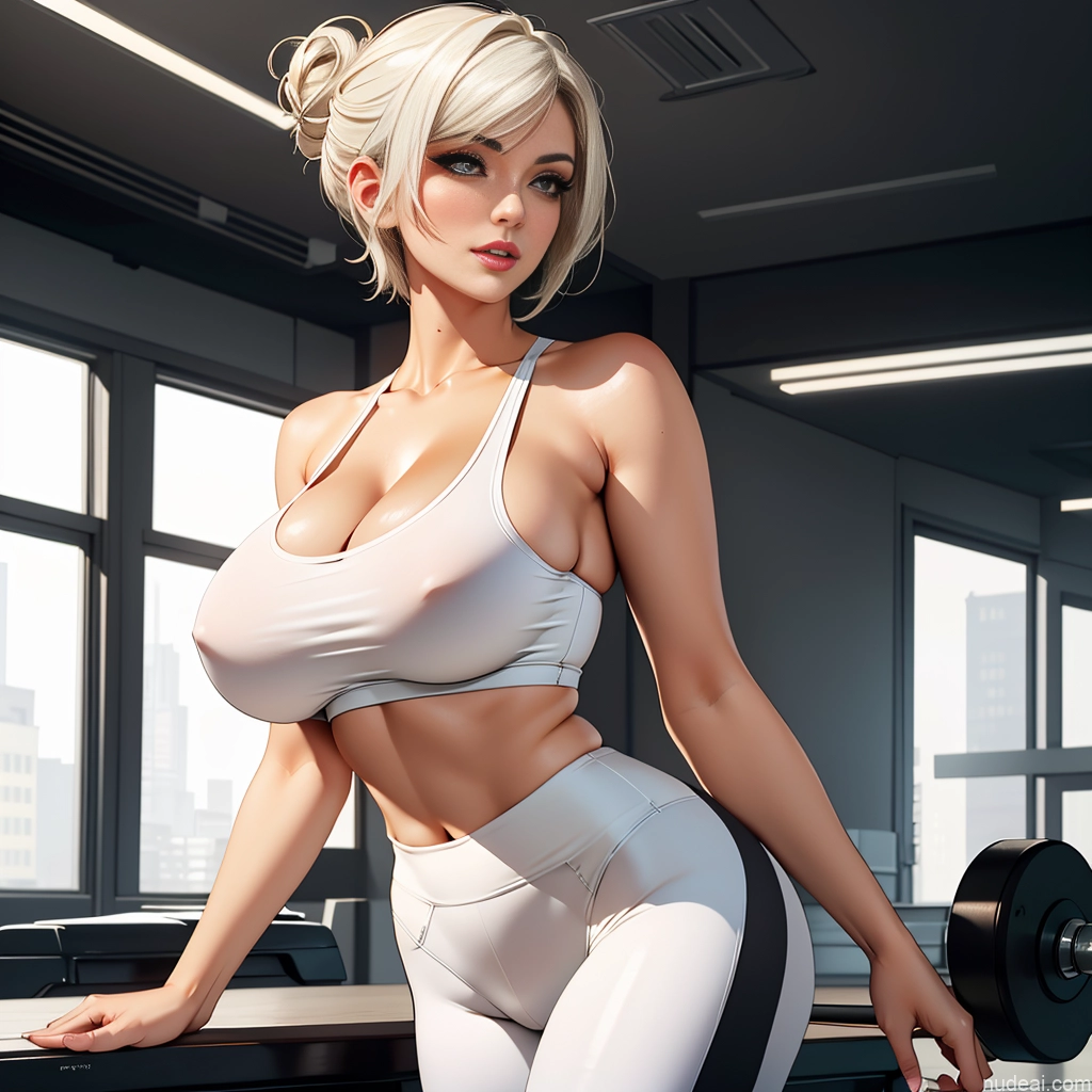 ai nude image of pics of Woman Milf One Huge Boobs Perfect Boobs Beautiful Thick Short Hair Huge Sagging Breasts 50s Seductive Blonde White Hair Soft + Warm Skin Detail (beta) Gym Yoga Pants Tank Top Pokies Yoga Slicked Hair Bun