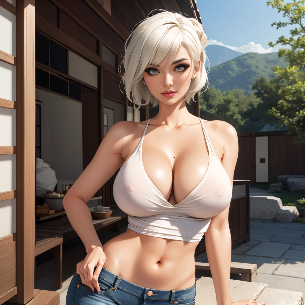 Woman Milf One Huge Boobs Perfect Boobs Beautiful Thick Short Hair 50s Seductive Blonde White Hair Ponytail Soft + Warm Skin Detail (beta) Jeans Pokies Huge Sagging Breasts Jeans Undone Jewelry Lake Veranda Tank Top Western Hat