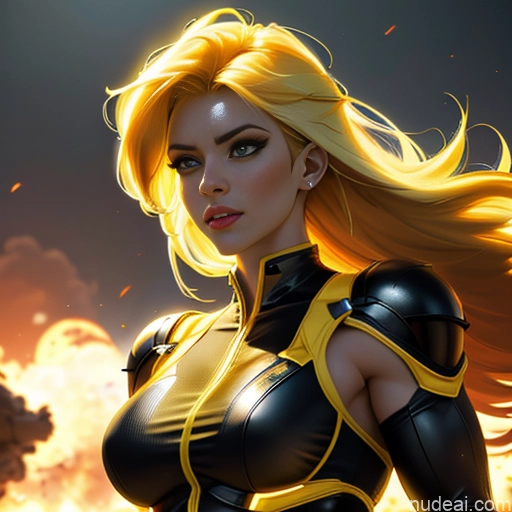 related ai porn images free for Super Saiyan Science Fiction Style Cosplay Busty Front View Battlefield Bodybuilder Neon Lights Clothes: Yellow Woman