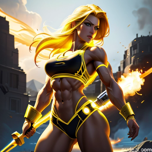 related ai porn images free for Super Saiyan Science Fiction Style Cosplay Busty Front View Bodybuilder Woman Abs Blonde Cyborg Neon Lights Clothes: Yellow Neon Lights Clothes: Orange Battlefield