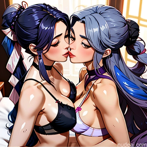 ai nude image of pics of Woman Two Black Hair Straight Korean Kisses On Back Stockings Panties Beautiful Purple Hair Blue Hair Pink Hair Sports Bra Ponytail Huge Boobs Big Ass Long Hair Bathrobe Bedroom Close-up View Devil