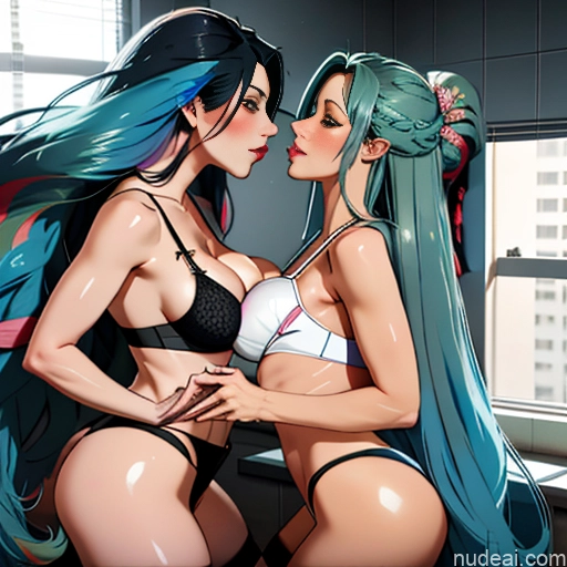 related ai porn images free for Woman Two Straight Korean Kisses On Back Stockings Panties Beautiful Blue Hair Sports Bra Ponytail Huge Boobs Big Ass Long Hair Fairer Skin Pink Hair Green Hair Brunette Office Shower Prison