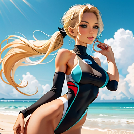 One 18 Skinny Perfect Boobs Perfect Body White Blonde Pigtails Bows Better Swimwear One Piece V2