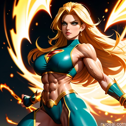 ai nude image of pics of Superheroine Superhero Busty Muscular Powering Up Abs Super Saiyan 3