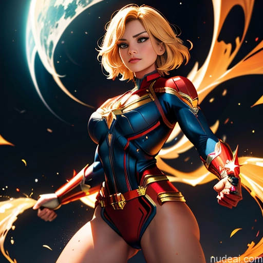 related ai porn images free for Superheroine Superhero Busty Muscular Abs Powering Up Captain Marvel