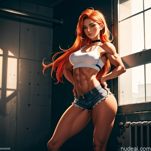 related ai porn images free for Busty Muscular Abs Long Legs Tall Tanned Skin Oiled Body 18 Serious Ginger Long Hair Full Frontal Prison Boots Choker Daisy Dukes Crop Top Tank Top Bodybuilder Working Out Transparent