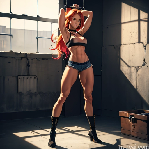 related ai porn images free for Busty Muscular Abs Long Legs Tall Tanned Skin Oiled Body 18 Serious Ginger Long Hair Full Frontal Boots Choker Daisy Dukes Crop Top Tank Top Bodybuilder Transparent T-pose Prison Bondage Mesh