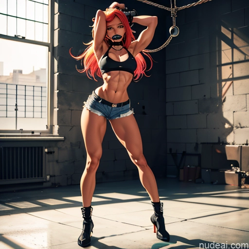 related ai porn images free for Busty Muscular Abs Long Legs Tall Tanned Skin Oiled Body 18 Serious Ginger Long Hair Full Frontal Boots Choker Daisy Dukes Crop Top Tank Top Bodybuilder Transparent T-pose Prison Bondage Mesh