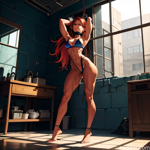 related ai porn images free for Bodybuilder Busty Small Tits Muscular Abs Long Legs Tall Tanned Skin Oiled Body 20s Serious Ginger Long Hair Prison Front View T-pose Choker Thong Medieval Topless Bondage Anime