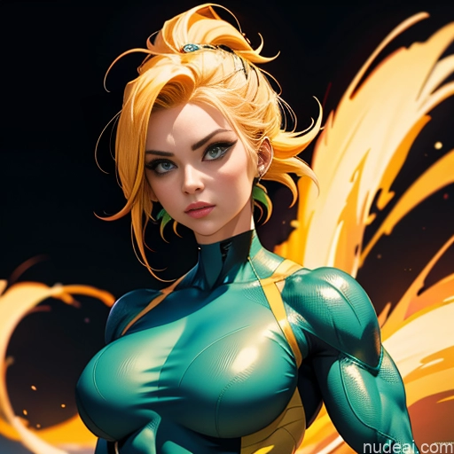 related ai porn images free for Superheroine Super Saiyan Superhero Muscular Busty Abs Front View