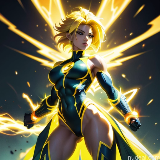 related ai porn images free for Super Saiyan Superhero Muscular Busty Abs Powering Up Superheroine Science Fiction Style Neon Lights Clothes: Yellow