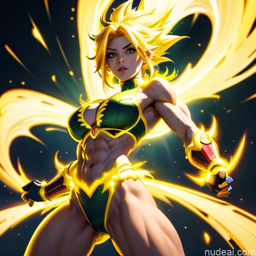 related ai porn images free for Super Saiyan Superhero Muscular Busty Abs Powering Up Superheroine Neon Lights Clothes: Yellow