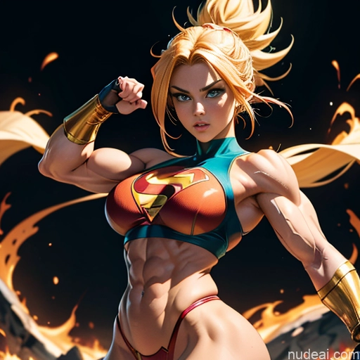 ai nude image of pics of Superhero Muscular Busty Abs Powering Up Superheroine Super Saiyan 3