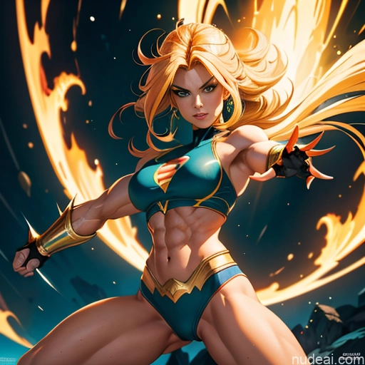 ai nude image of pics of Superhero Muscular Busty Abs Powering Up Superheroine Super Saiyan 3