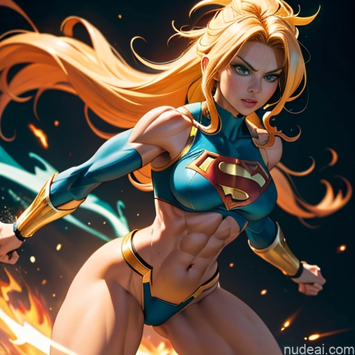 ai nude image of pics of Superhero Muscular Busty Abs Powering Up Superheroine Super Saiyan 3