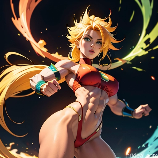 ai nude image of pics of Superhero Muscular Busty Abs Powering Up Superheroine Super Saiyan 3 Science Fiction Style Super Saiyan