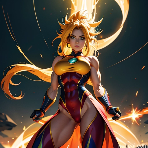 ai nude image of pics of Superhero Muscular Busty Abs Powering Up Superheroine Super Saiyan 3 Science Fiction Style Super Saiyan Cosplay