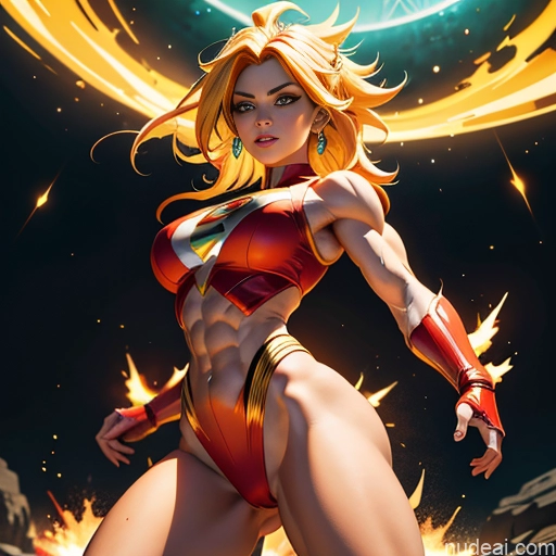 ai nude image of pics of Superhero Muscular Busty Abs Powering Up Superheroine Super Saiyan 3 Science Fiction Style Super Saiyan Cosplay