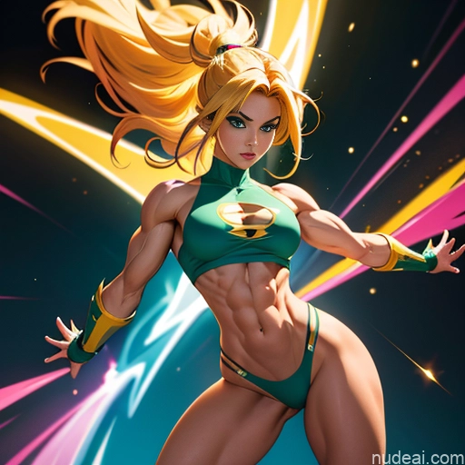 ai nude image of pics of Superhero Muscular Busty Abs Powering Up Science Fiction Style Super Saiyan Cosplay Bodybuilder Super Saiyan 3