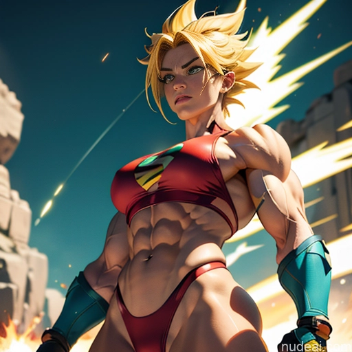 ai nude image of pics of Superhero Muscular Busty Abs Powering Up Science Fiction Style Super Saiyan Bodybuilder Super Saiyan 3